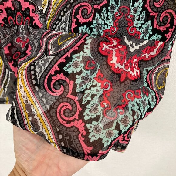 INC International Concepts Colorful Paisley Mesh Lace Up Stretch Blouse XL Boho - Picture 7 of 9